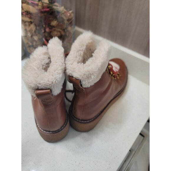 J Crew Women’s Brown Leather Faux Fur Nordic Winter Boots Crepe Soles Sz 8 - Picture 3 of 8
